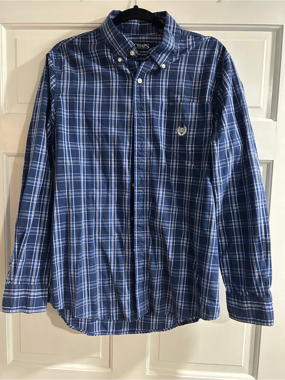 Chaps Men's Blue & White Plaid Button-Down Shirt